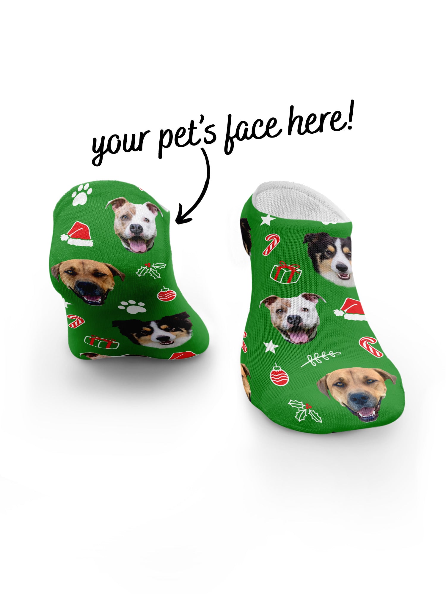 Custom Festive Theme Pet Face No-Show Socks