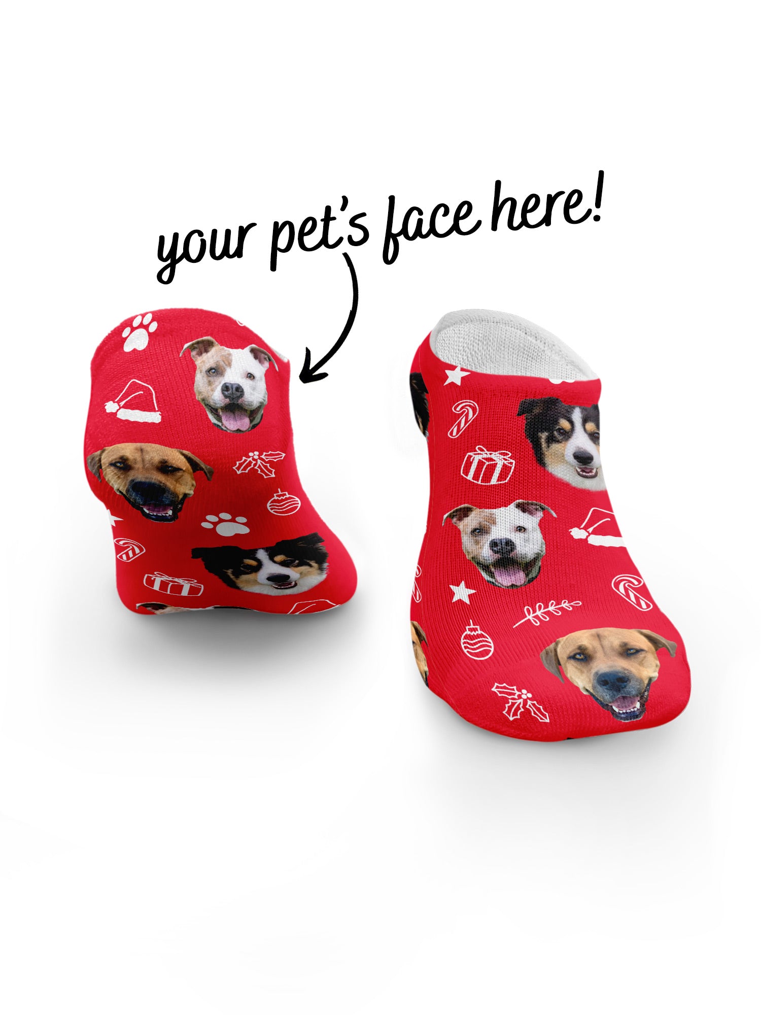 Custom Festive Theme Pet Face No-Show Socks