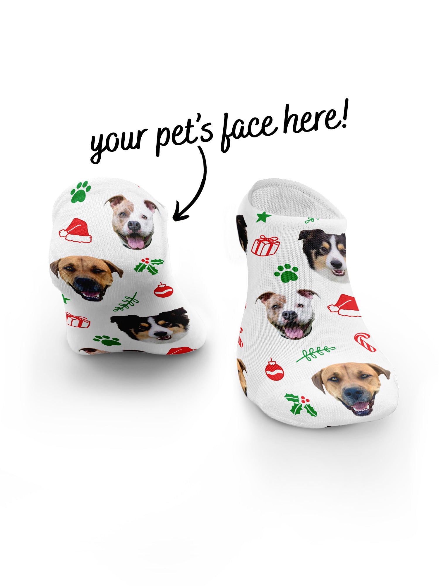 Custom Festive Theme Pet Face No-Show Socks