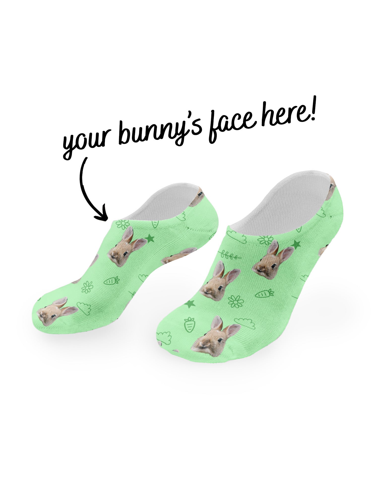 Custom Rabbit Face No-Show Socks