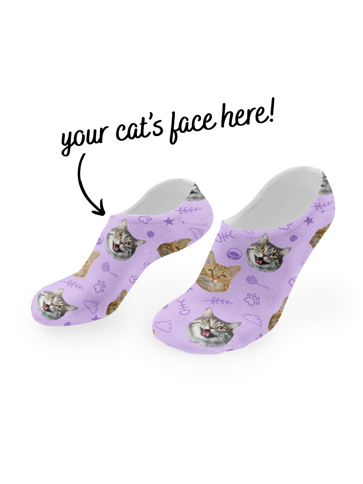 Custom Cat Face No-Show Socks