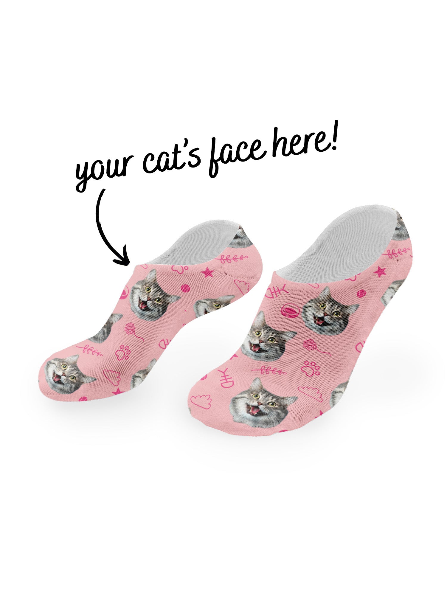 Custom Cat Face No-Show Socks