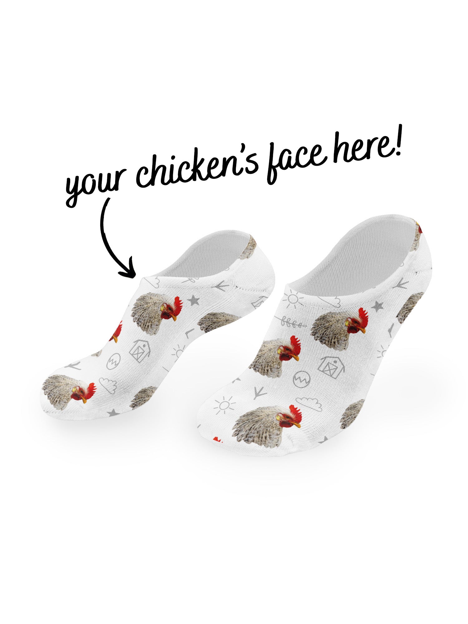 Custom Chicken Face No-Show Socks