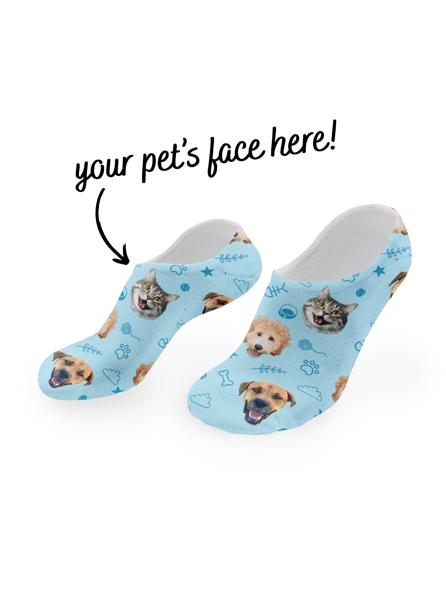 Custom Mixed Dog & Cat Face No-Show Socks