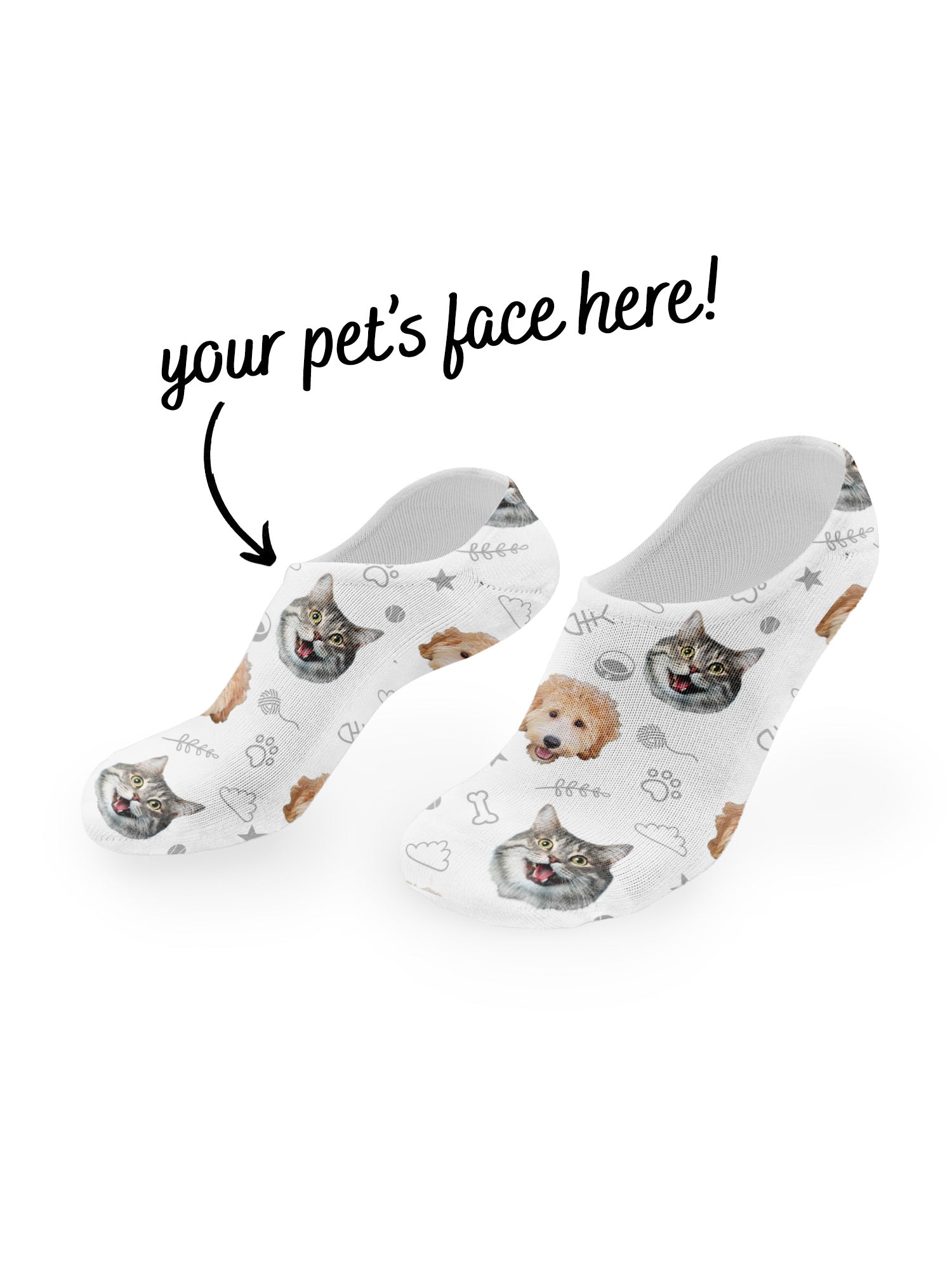 Custom Mixed Dog & Cat Face No-Show Socks