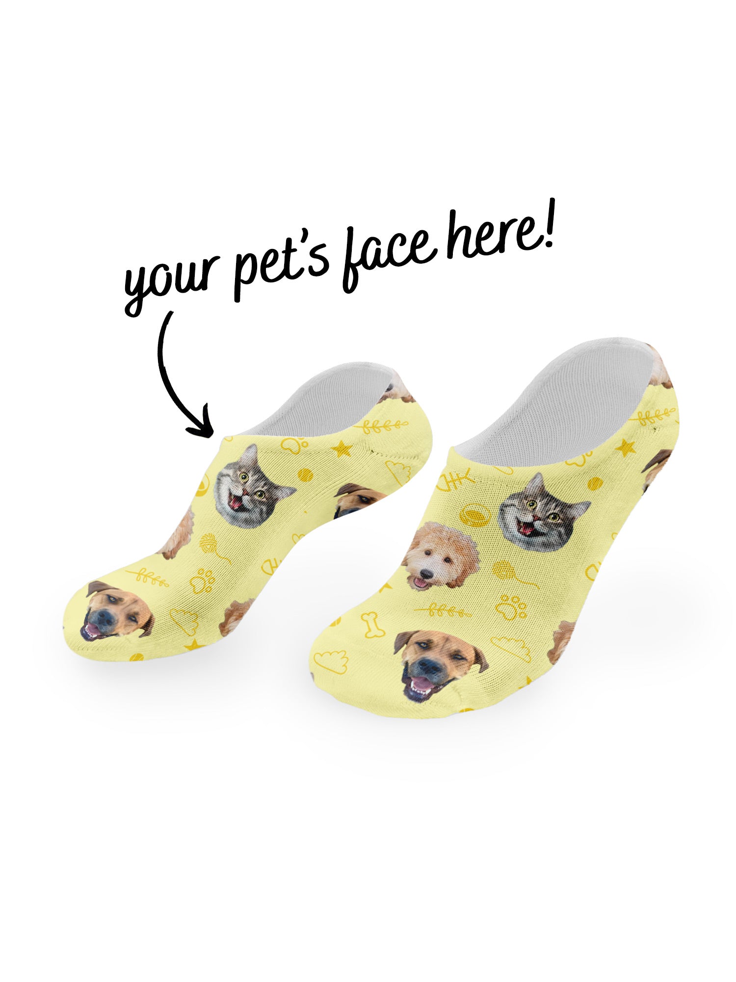 Custom Mixed Dog & Cat Face No-Show Socks