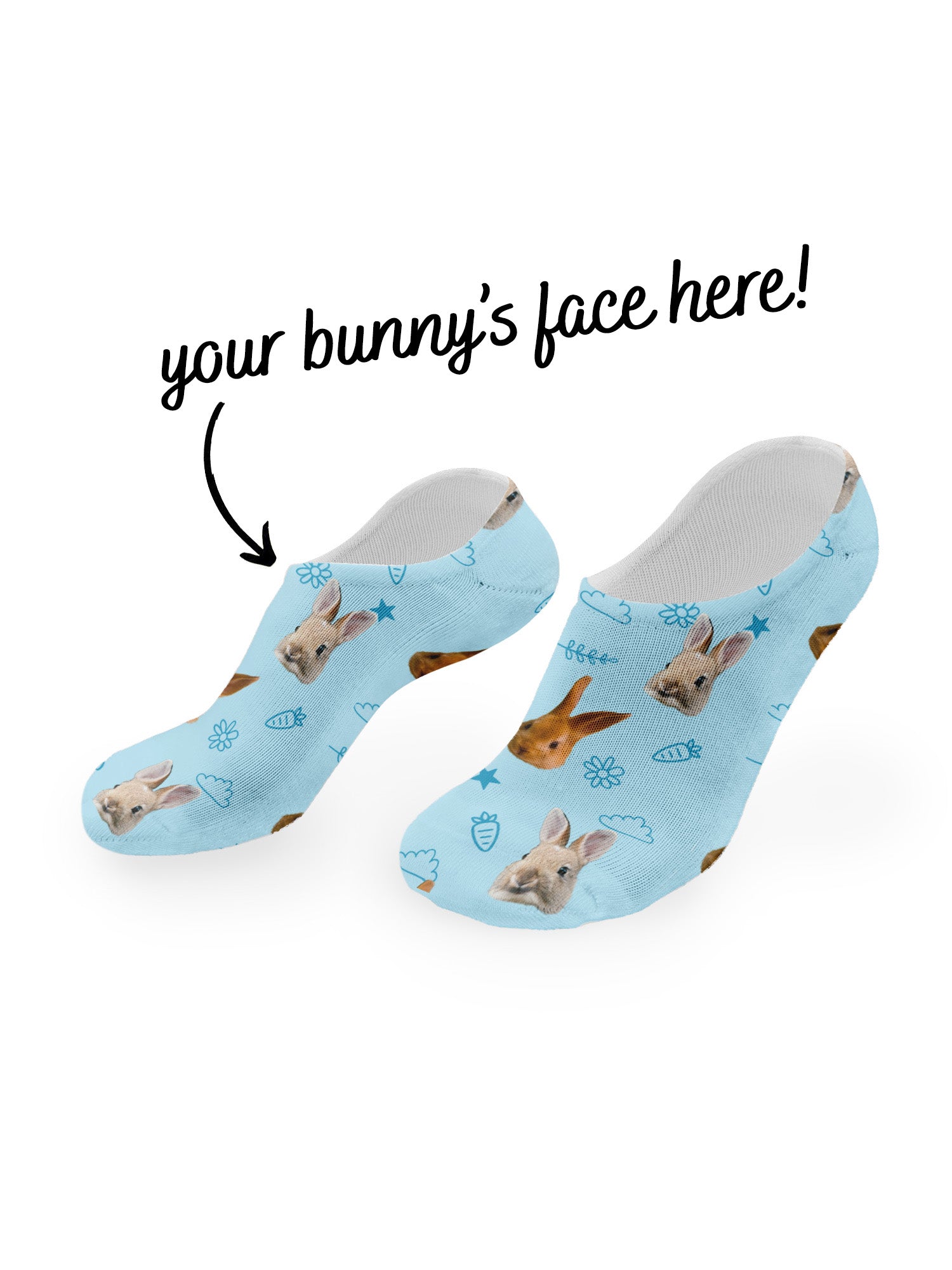 Custom Rabbit Face No-Show Socks