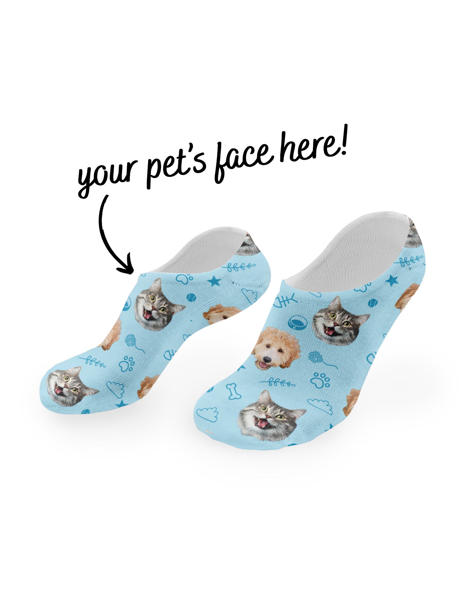 Custom Mixed Dog & Cat Face No-Show Socks