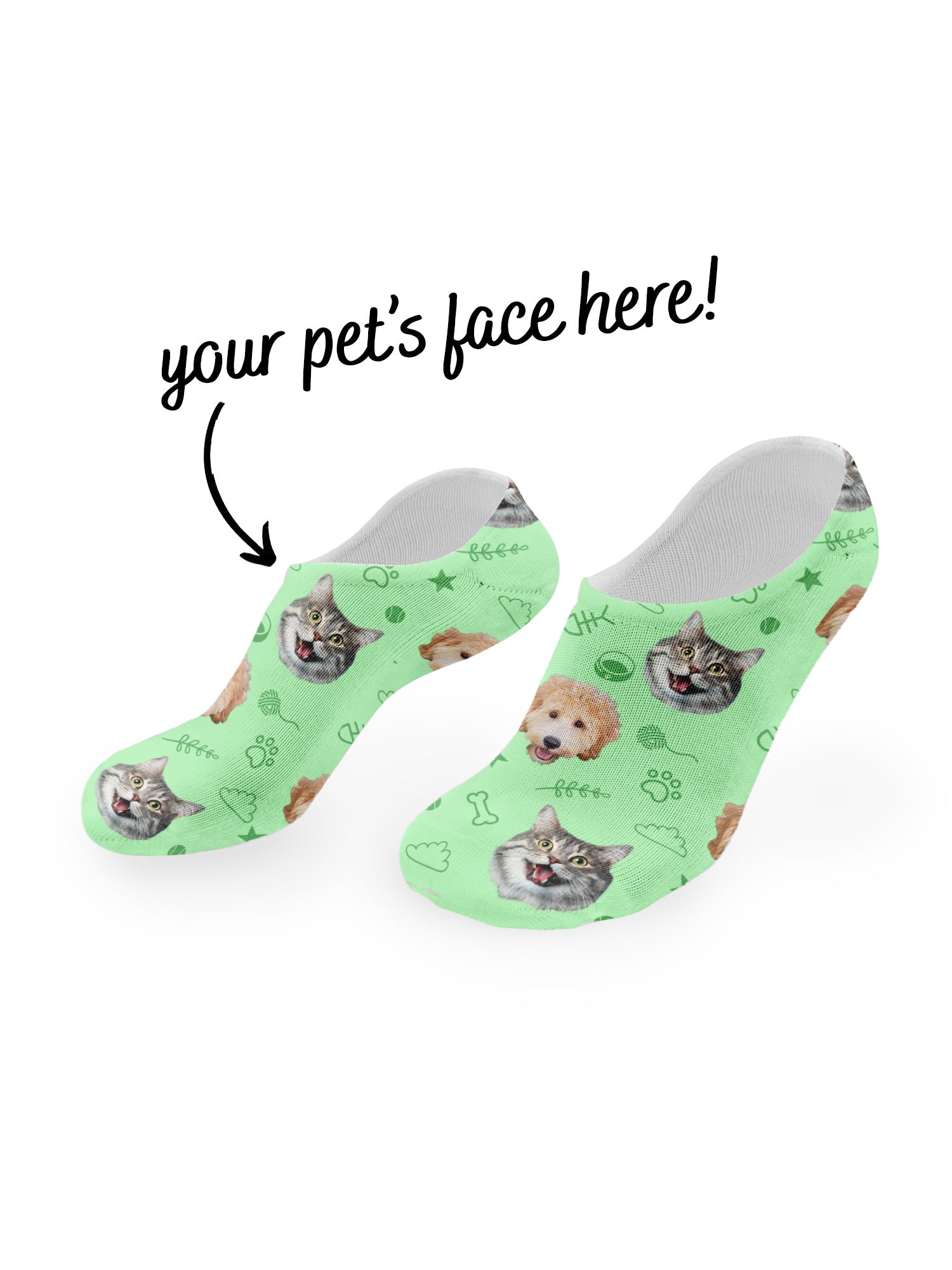 Custom Mixed Dog & Cat Face No-Show Socks