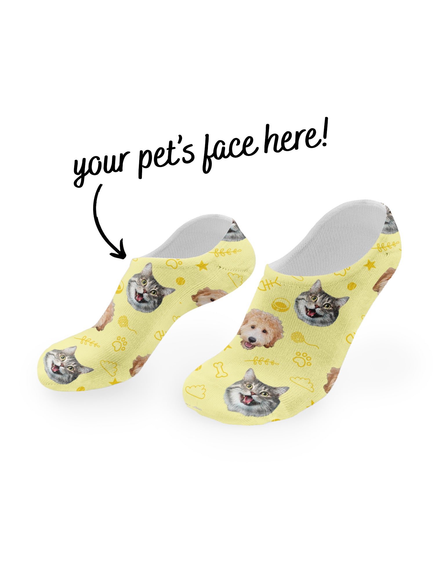 Custom Mixed Dog & Cat Face No-Show Socks