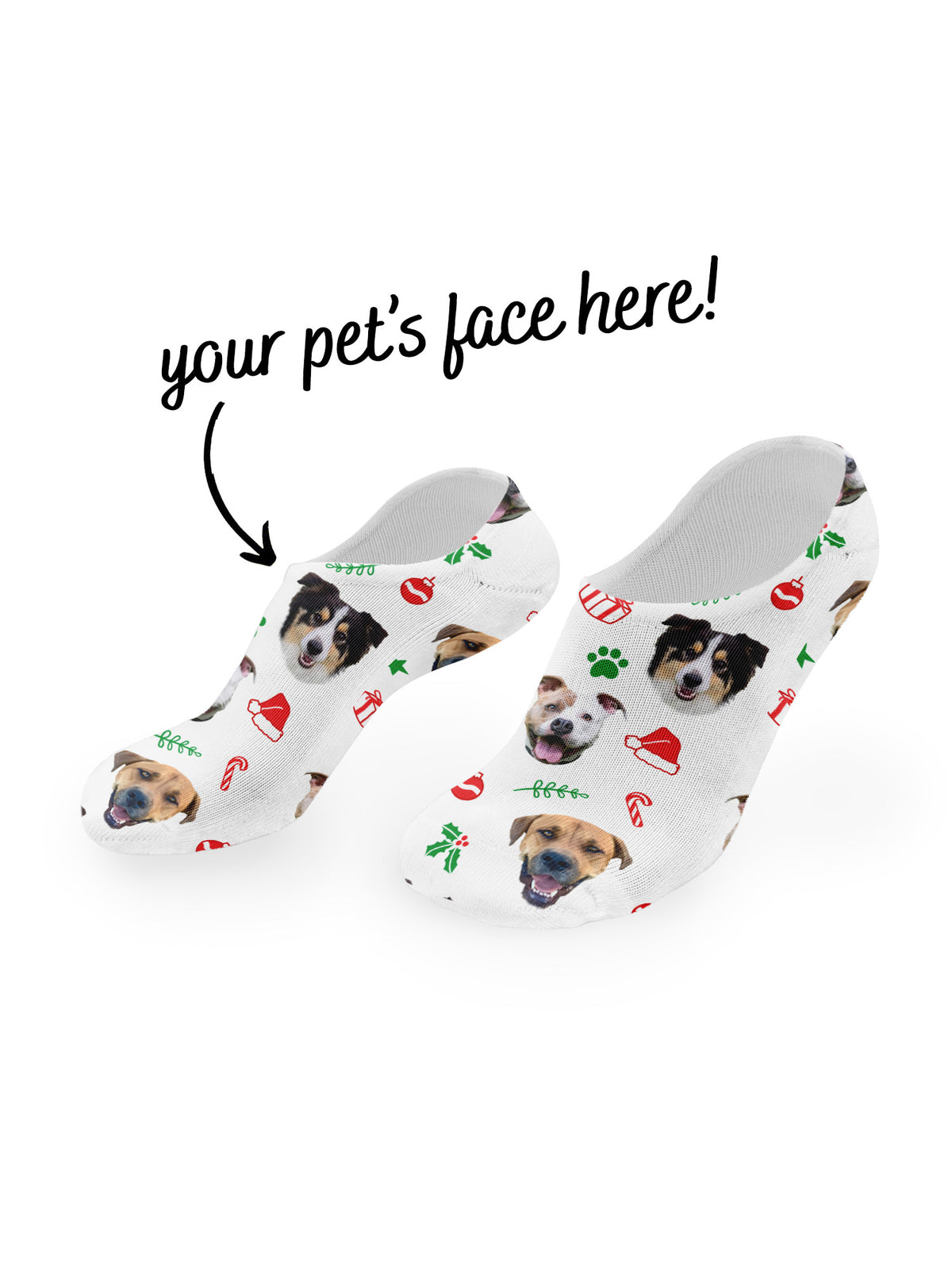 Custom Festive Theme Pet Face No-Show Socks