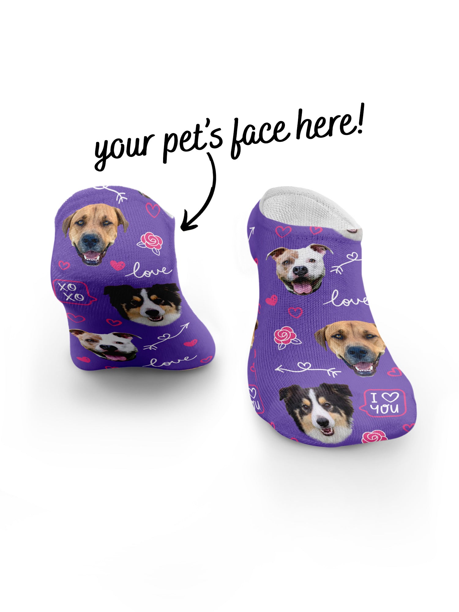 Custom Love Theme Pet Face No-Show Socks