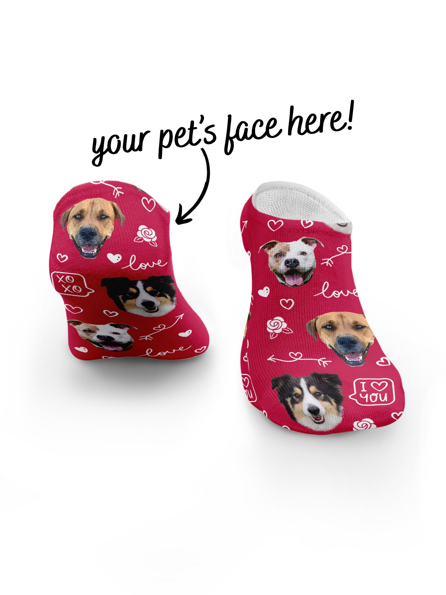 Custom Love Theme Pet Face No-Show Socks