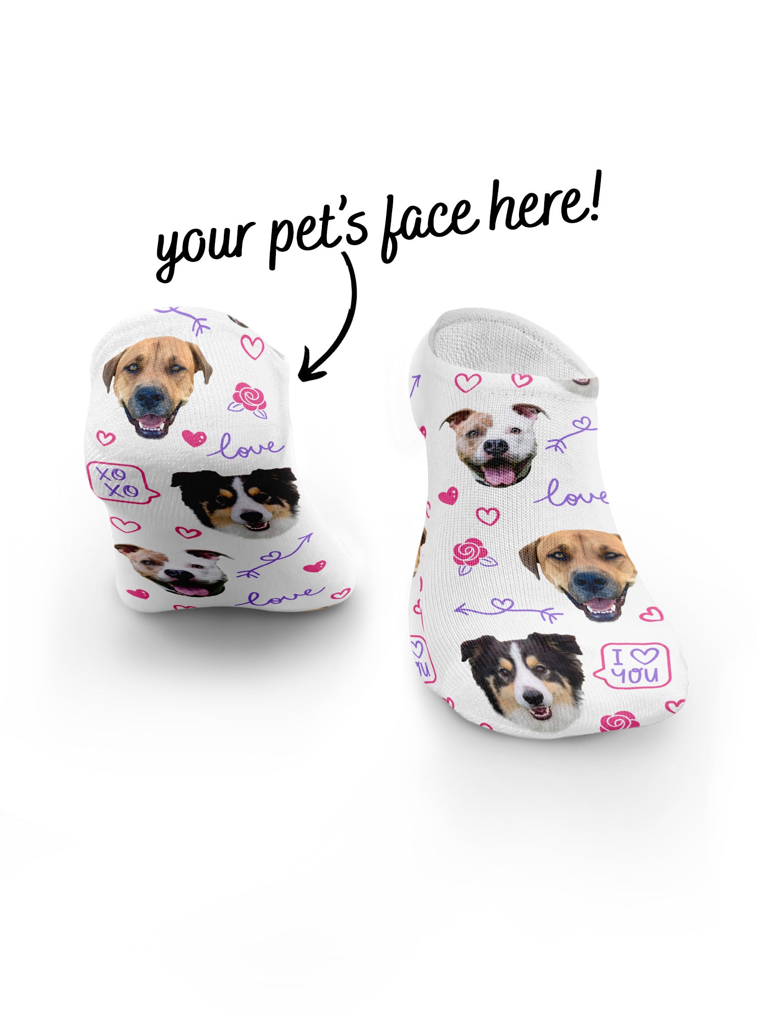 Custom Love Theme Pet Face No-Show Socks