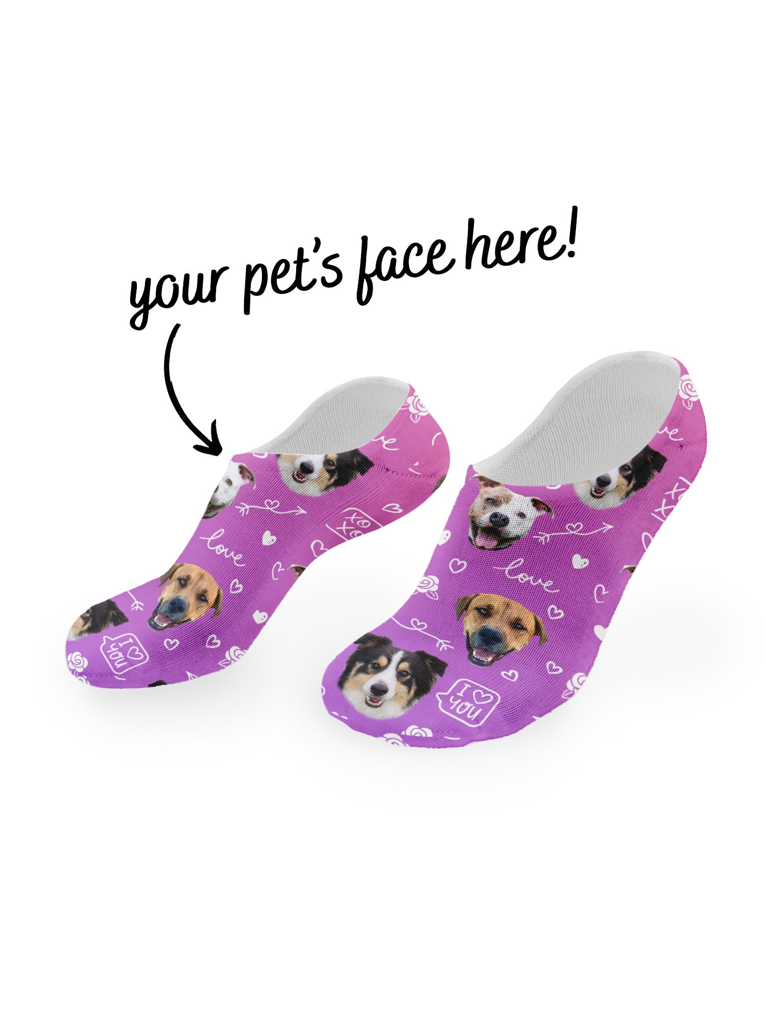 Custom Love Theme Pet Face No-Show Socks