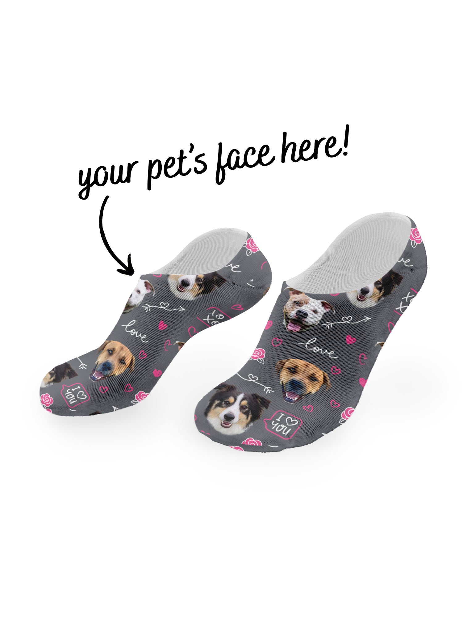 Custom Love Theme Pet Face No-Show Socks