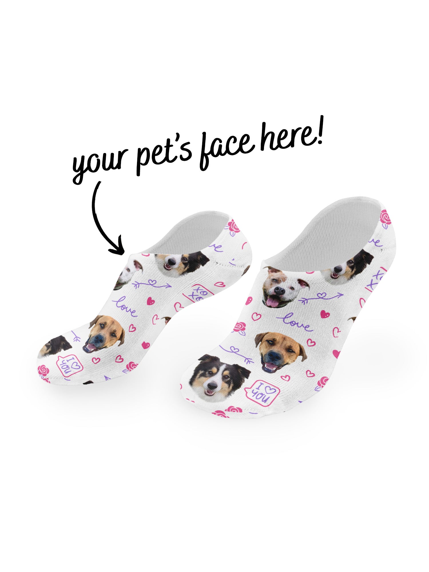 Custom Love Theme Pet Face No-Show Socks