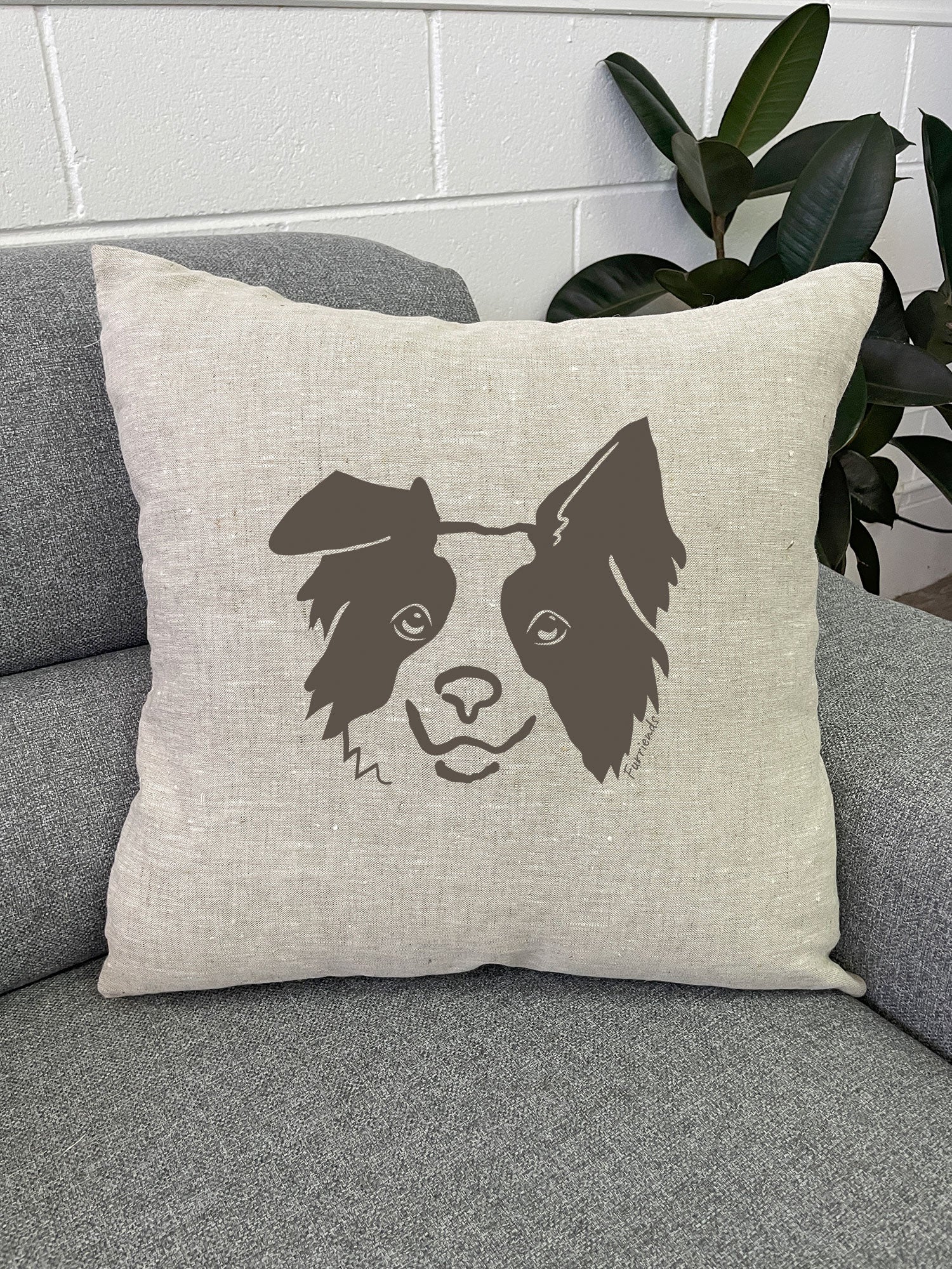 Border Collie Linen Cushion Cover