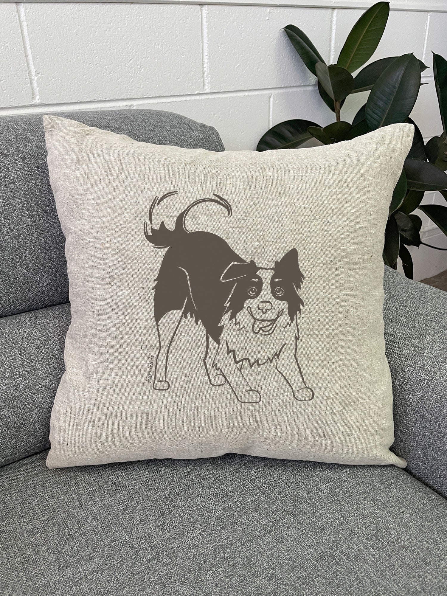 Border Collie Linen Cushion Cover