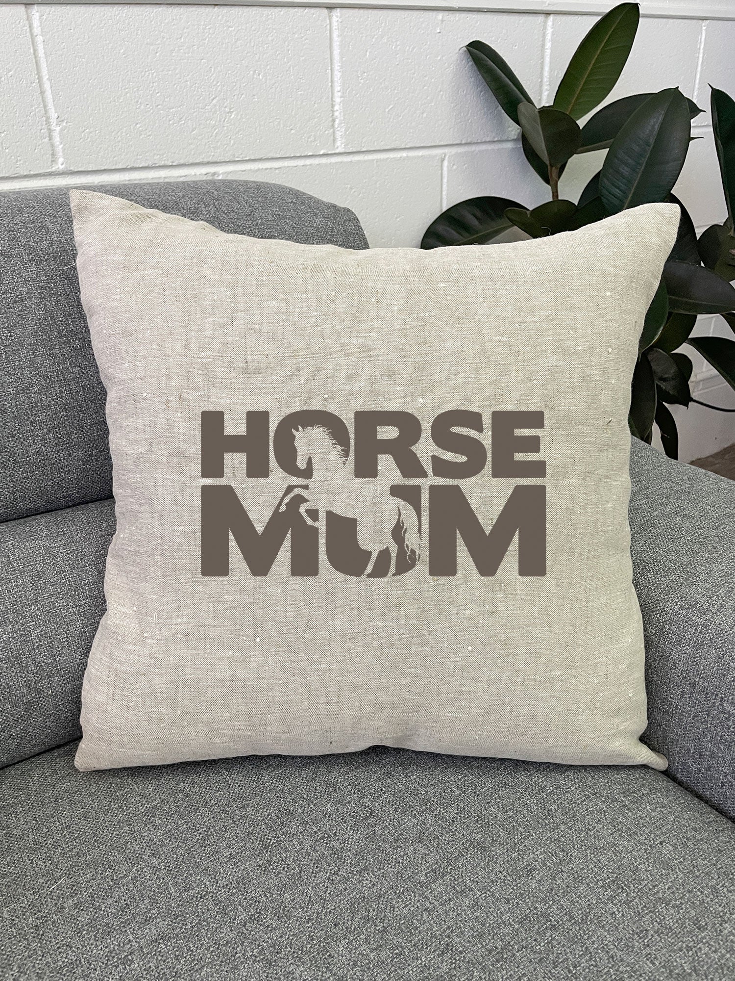 Horse Mum Silhouette Linen Cushion Cover