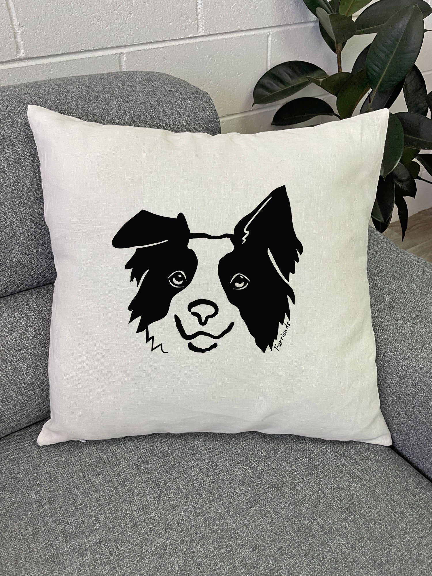 Border Collie Linen Cushion Cover