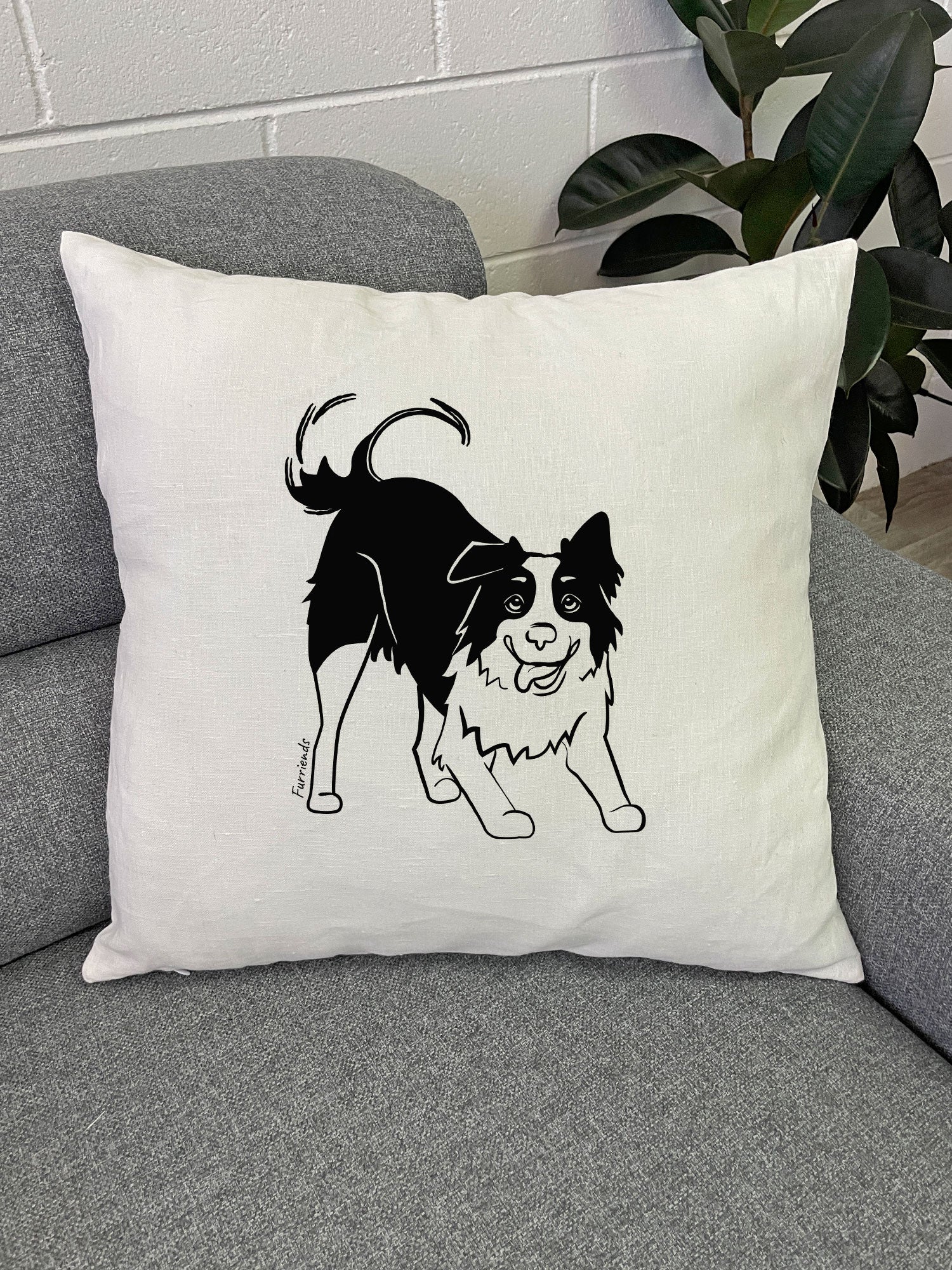 Border Collie Linen Cushion Cover