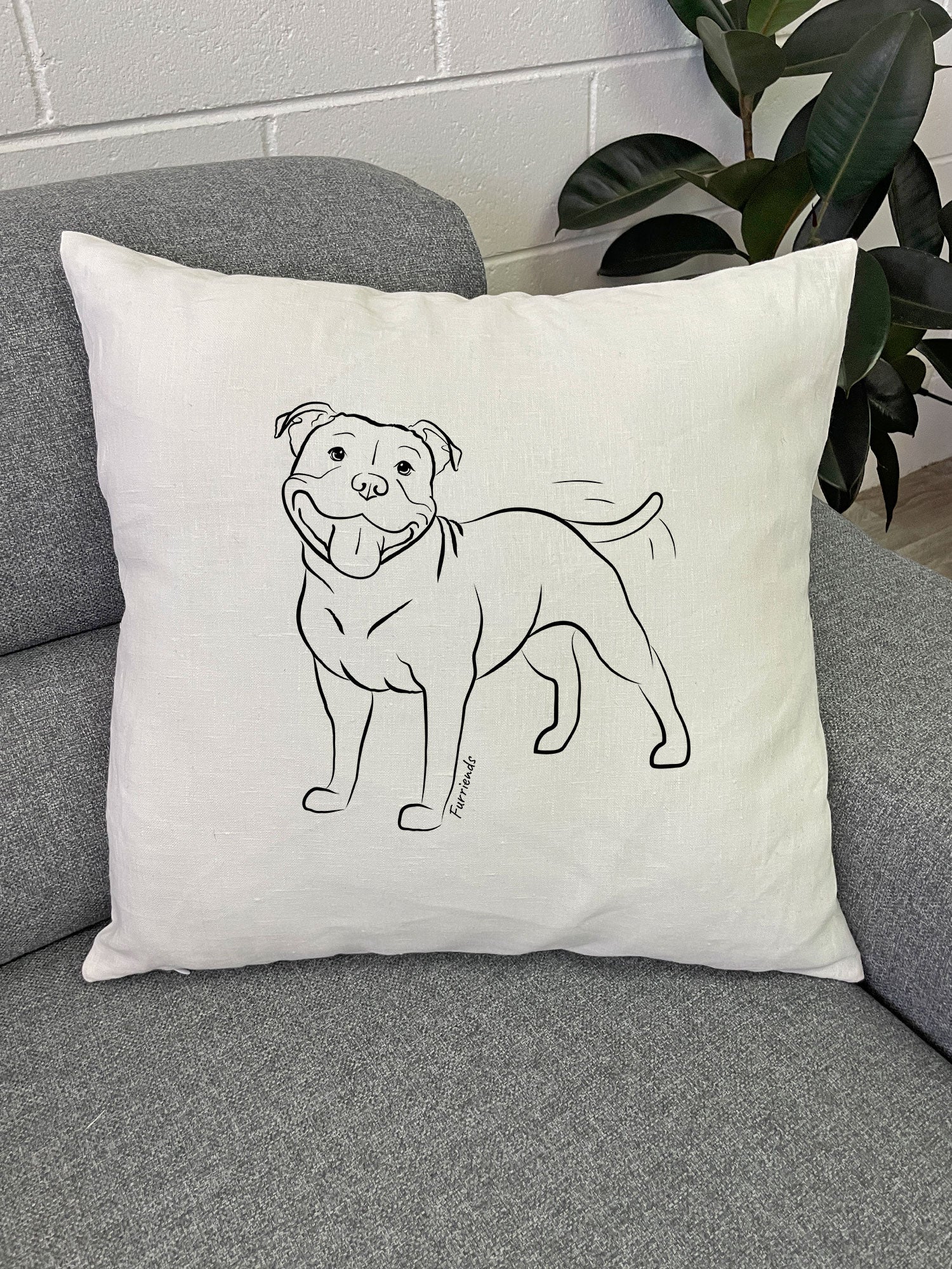 Staffordshire Bull Terrier Linen Cushion Cover