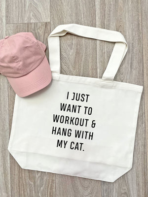 Workout & Hang With My Cat Cotton Canvas Shoulder Tote Bag