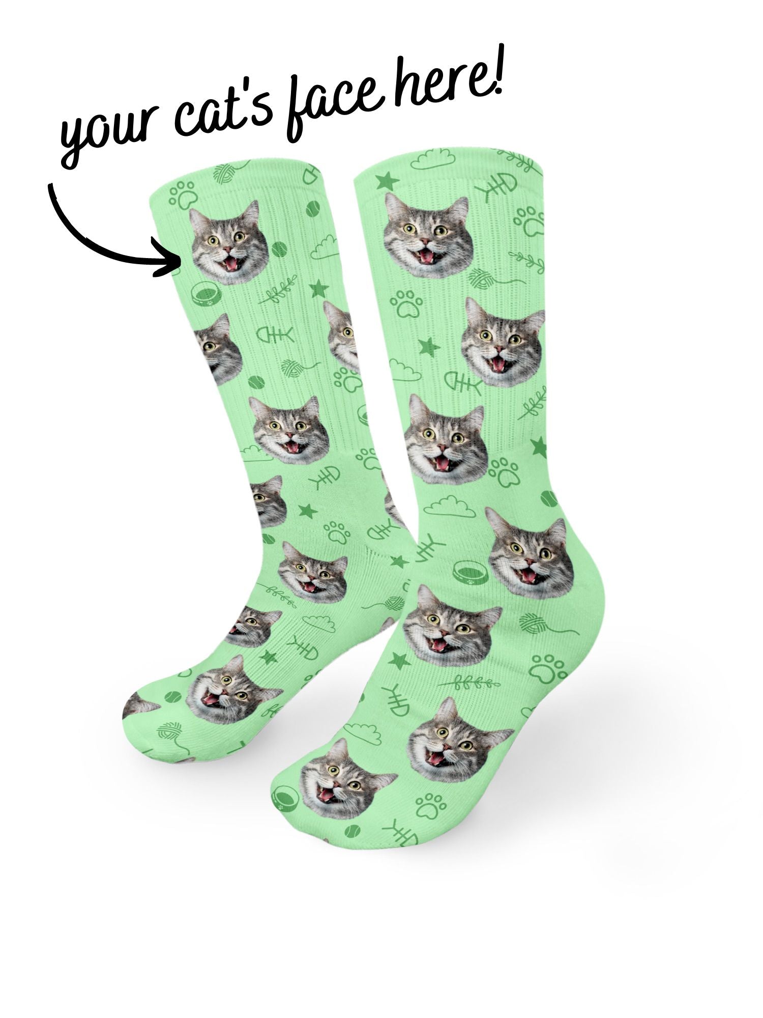 Custom Cat Face Crew Socks