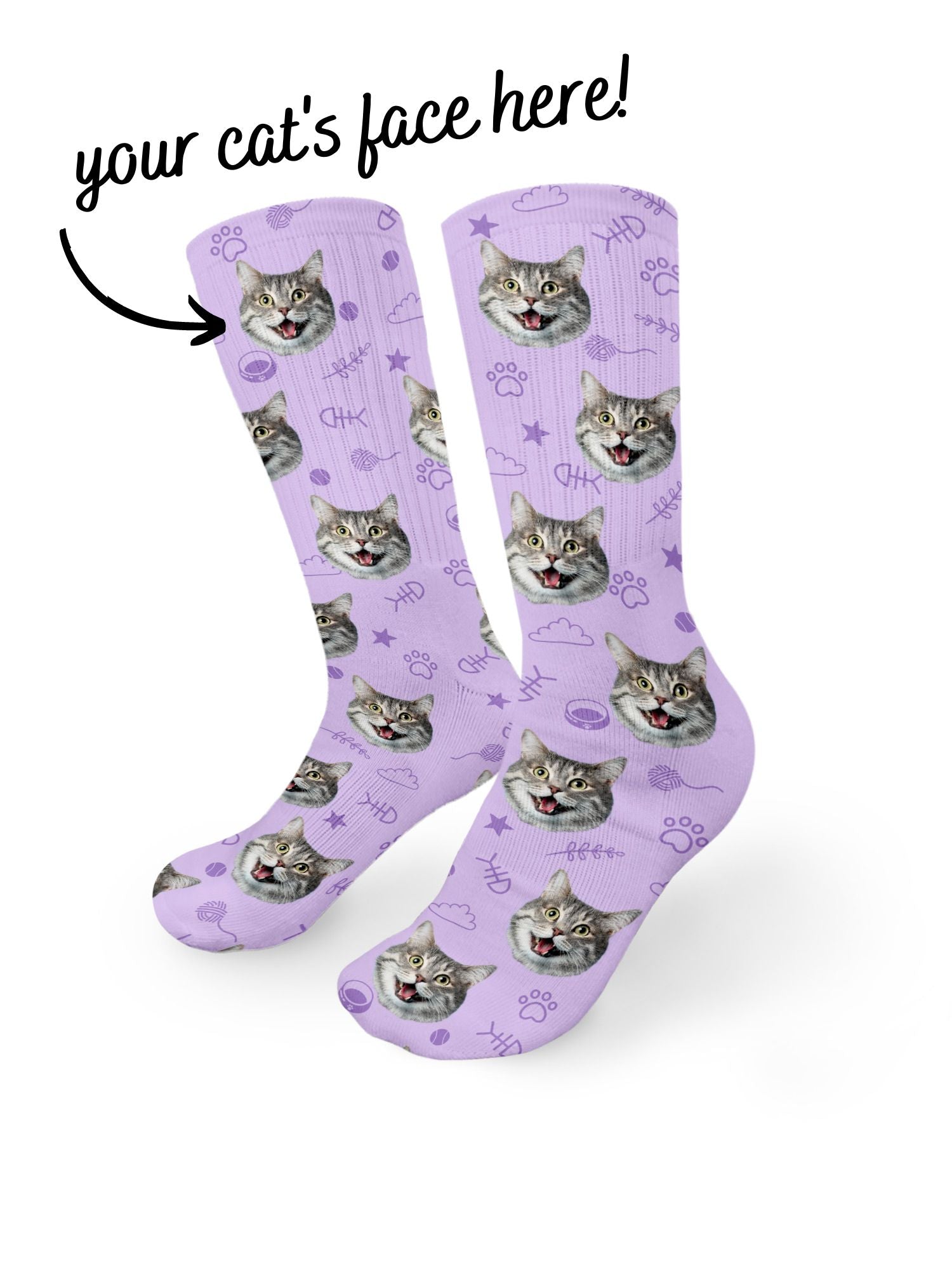 Custom Cat Face Crew Socks