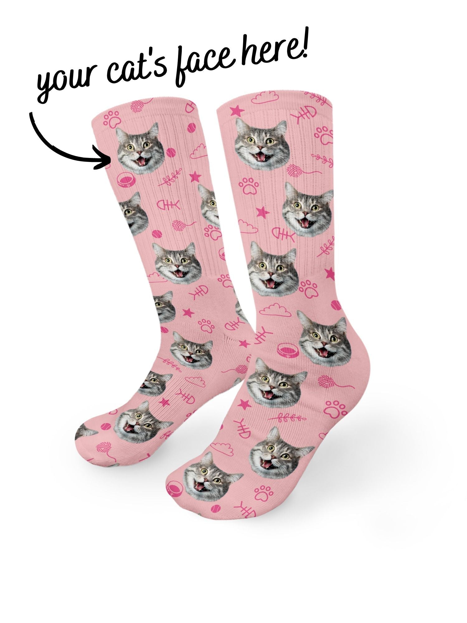 Custom Cat Face Crew Socks