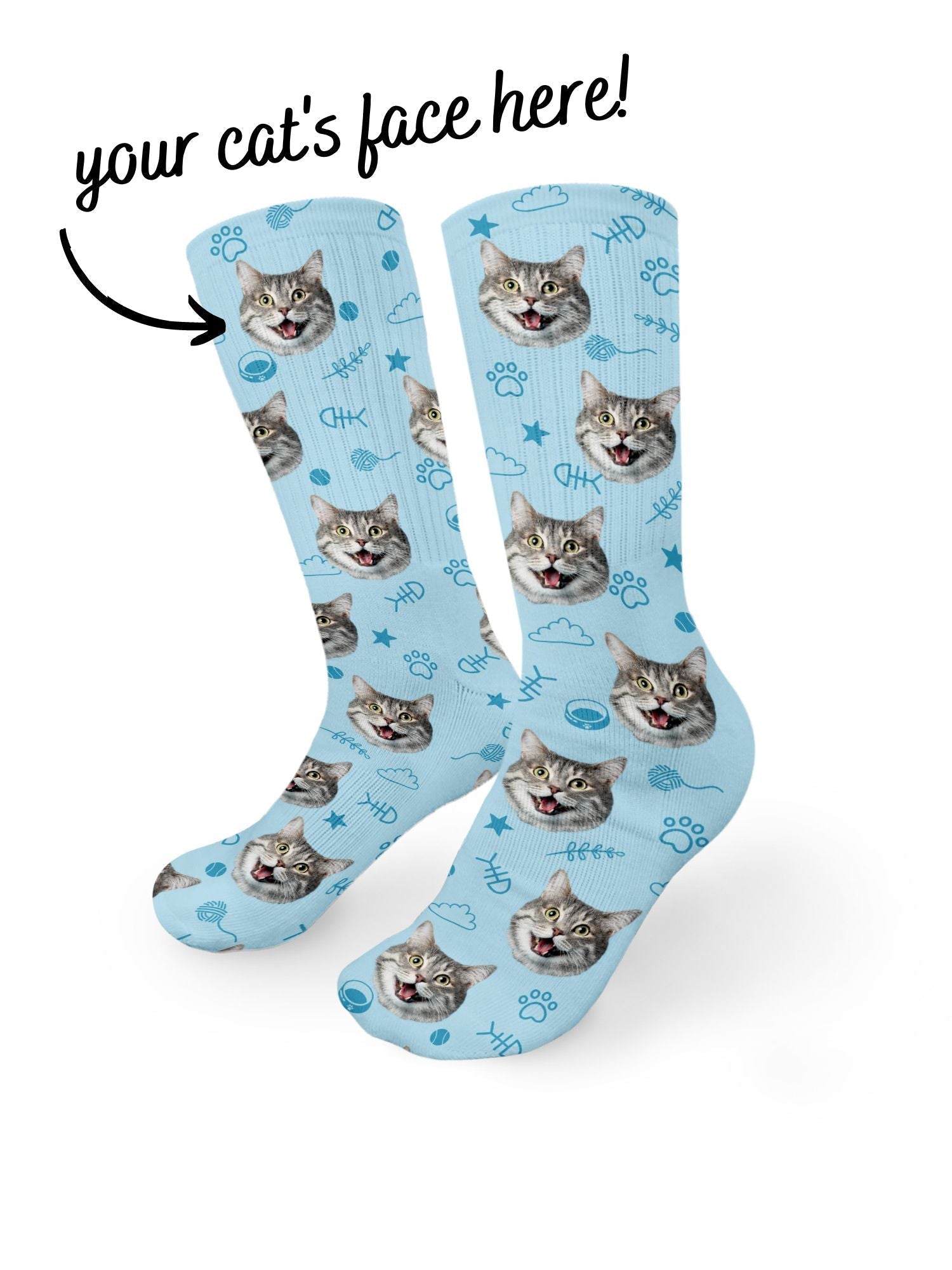 Custom Cat Face Crew Socks