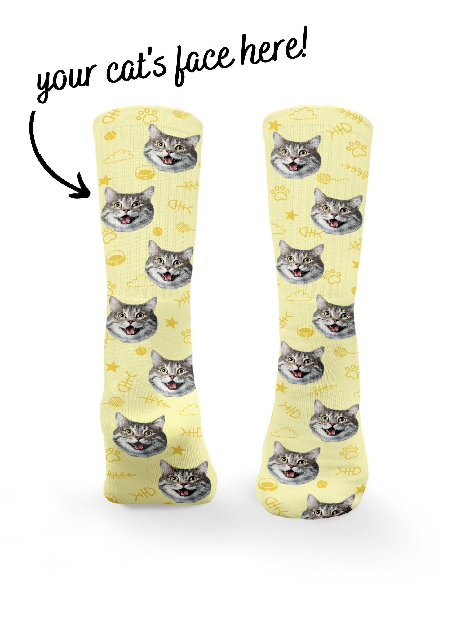 Custom Cat Face Crew Socks