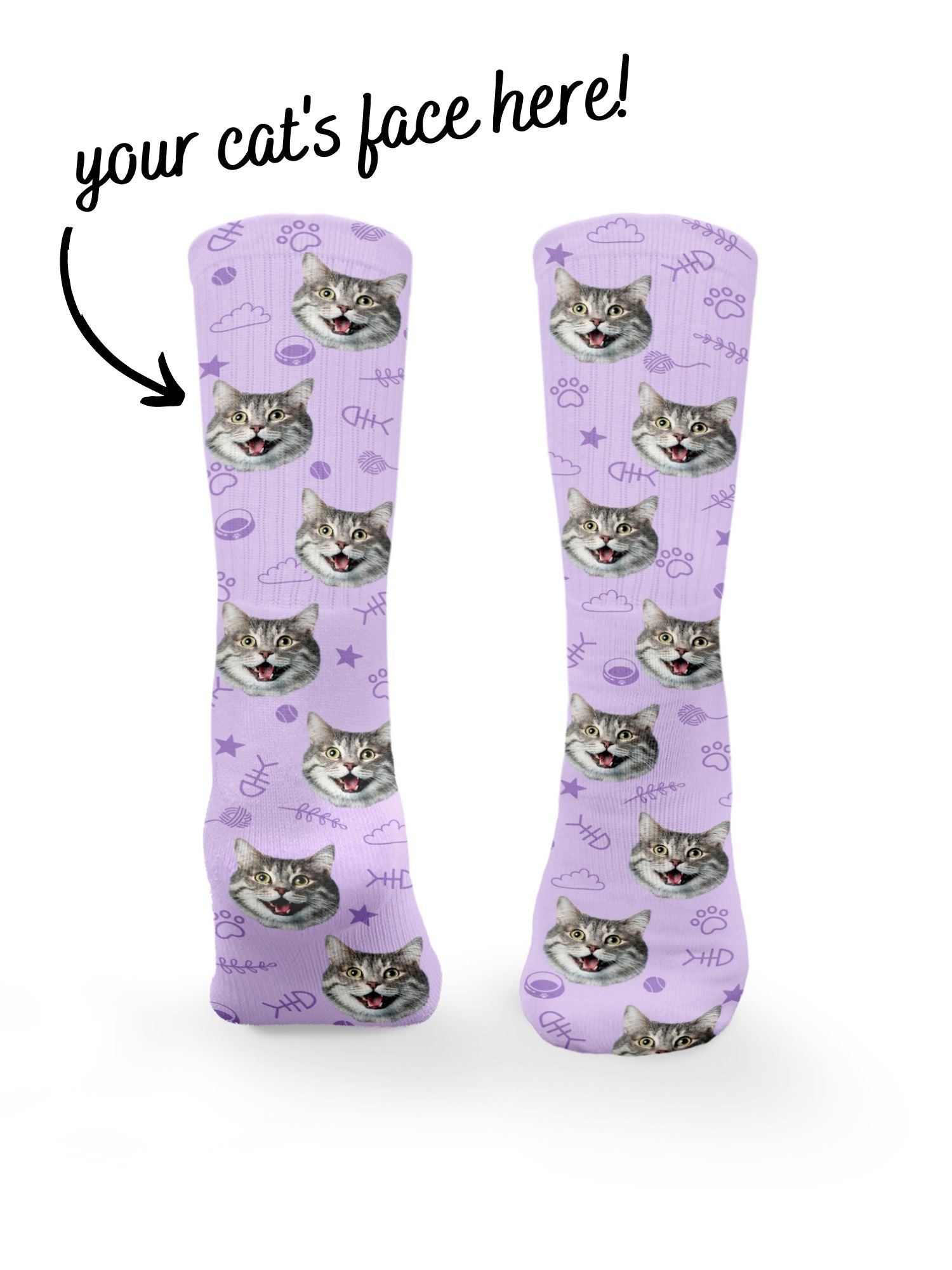 Custom Cat Face Crew Socks