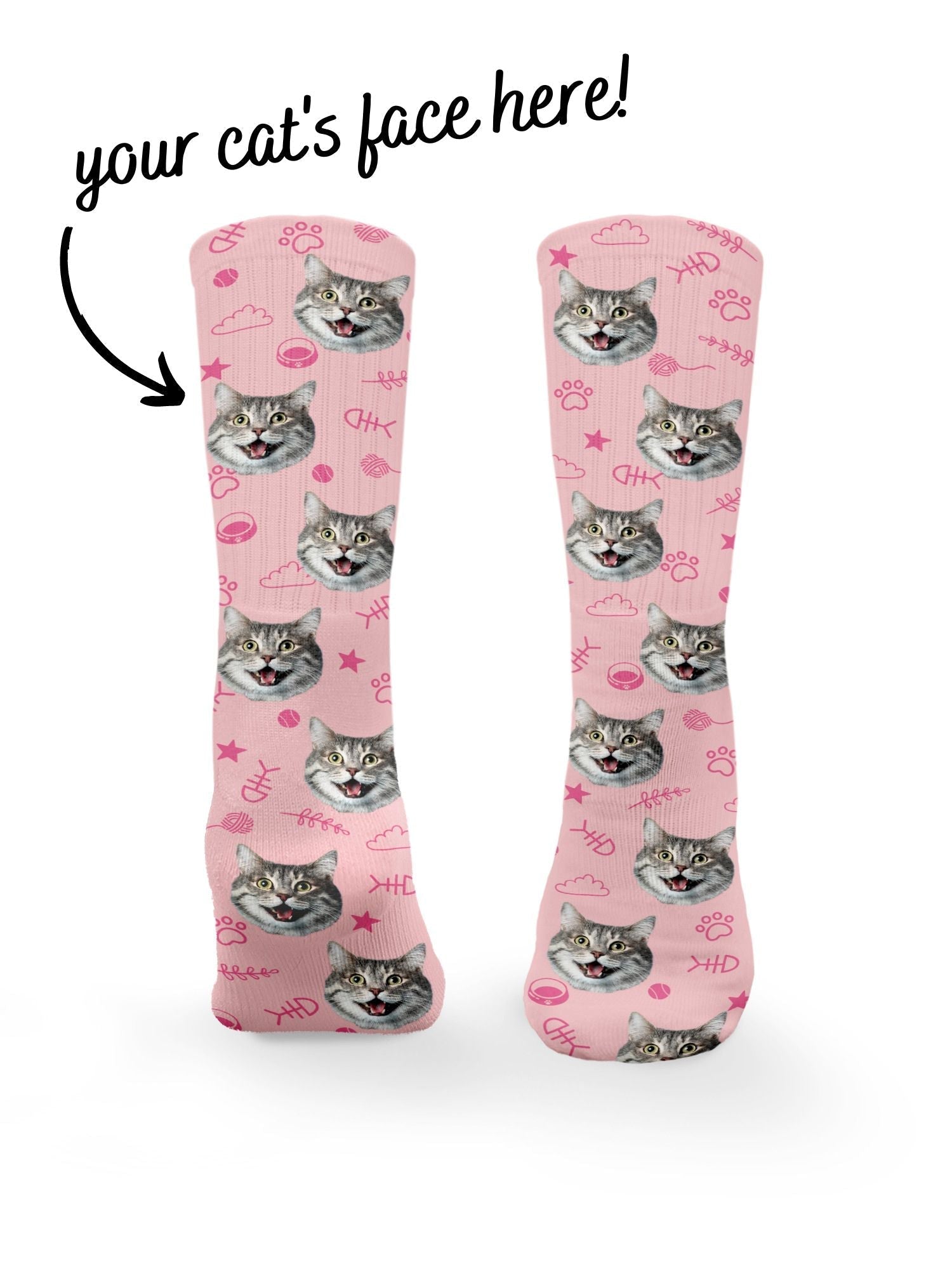 Custom Cat Face Crew Socks