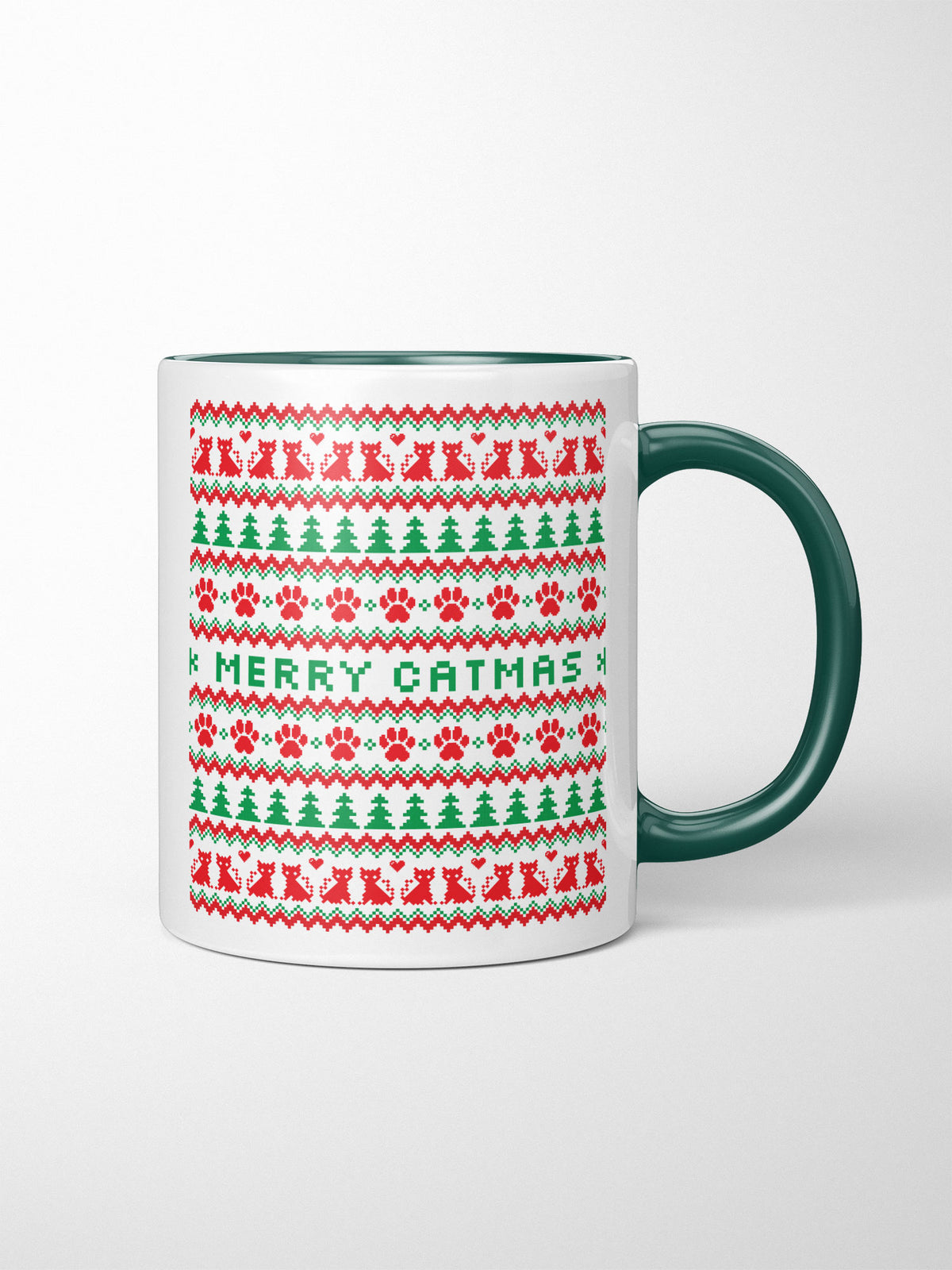 Merry Catmas Ugly Sweater Style Ceramic Two Tone Mug