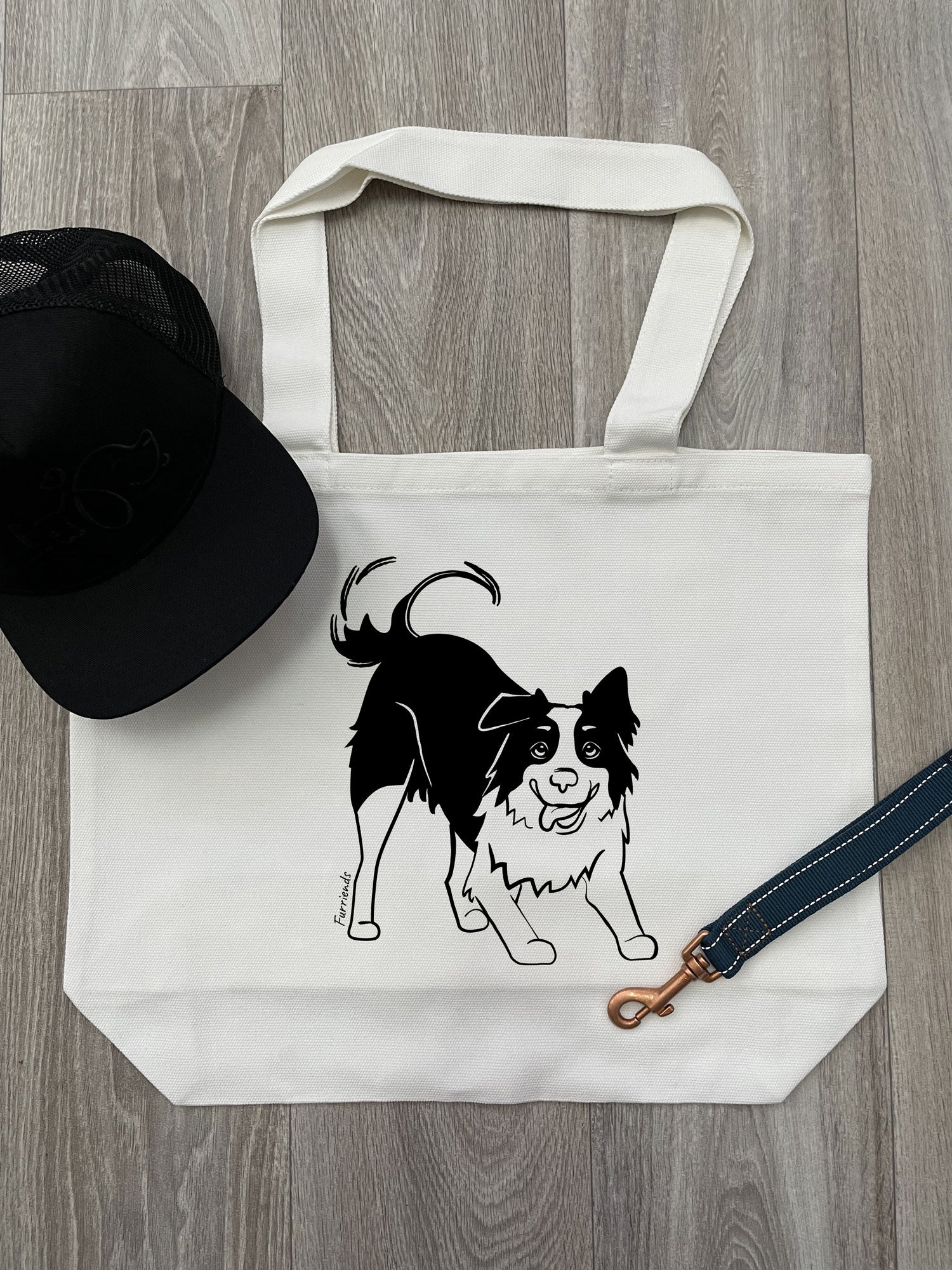 Border Collie Cotton Canvas Shoulder Tote Bag